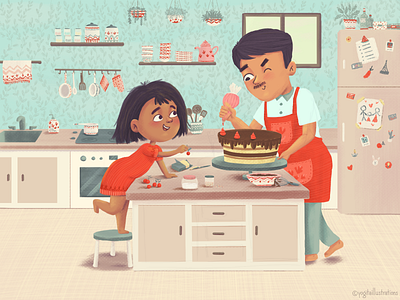 Baking with Dad baking cartoon character character design children childrens book illustration dad digital art digital painting illustration kid llustration