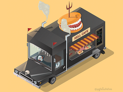 Hell Cafe cafe cartoon character design flat illustration food truck graphic illustration illustrator isometric art vector vector art