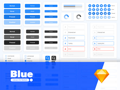 Blue UI library for Sketch atomic buttons library prototype sketch uiux web design