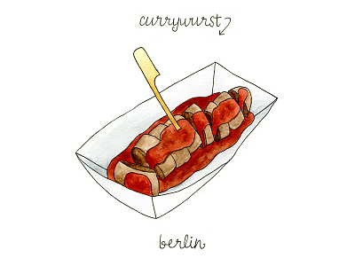 Travel Tries, part 2 berlin currywurst drawing food germany illustration sausage travel watercolor