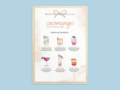 Cocomango bar brand branding cocktail bar cocktails logo menu restaurant watercolor