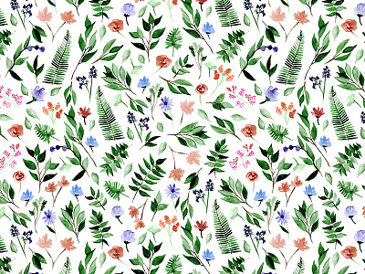 Leaves and Flowers Pattern flowers greenery illustration leaf leaves pattern plants simple watercolor