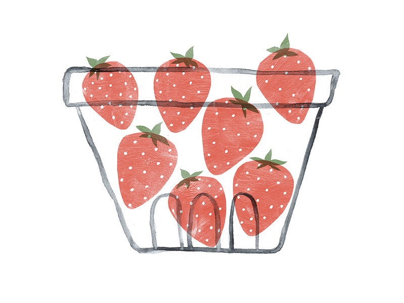Strawberry Basket basket fruit fruits illustration paint painting produce red strawberries strawberry watercolor