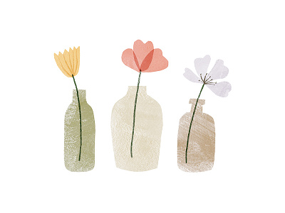 Flowers in Bottles bottle bottles flower flowers greenery illustration minimal painted plant plants simple