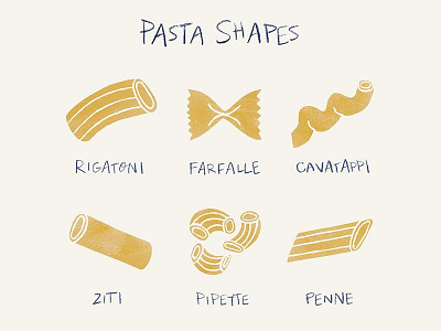 Pasta Shapes farfalle food illustration italian pasta pasta shapes penne rigatoni shapes