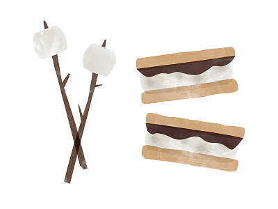 Marshmellows and S'mores bonfire dessert illustration marshmellow smores summer