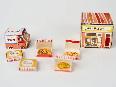 Yes! pizza miniature paper craft watercolor