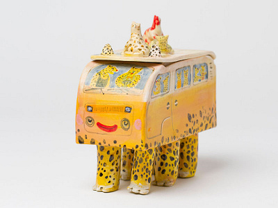 Leopard Bus ceramics sculpture