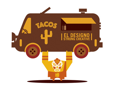 Strong Creative 2 food trucks luchador tacos vector illustration wrestling