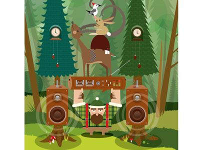 Bush Bash camping eldesigno illustration music nature poster print retro vector art