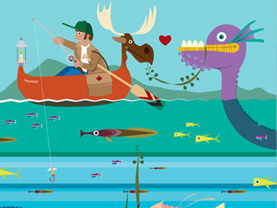 Ogogopo Amore canada canoe design fishing illustration outdoors poster print