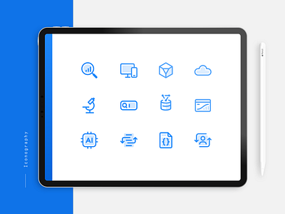 Icon Library blue branding conversion exploration icon iconography linear search set style technology