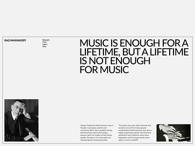 Rachmaninoff Website black and white design grid music simple ui