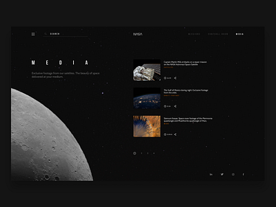 Space exploration website concept, Media Page. challenge daily design minimal moon space spacedchallenge ui ux web