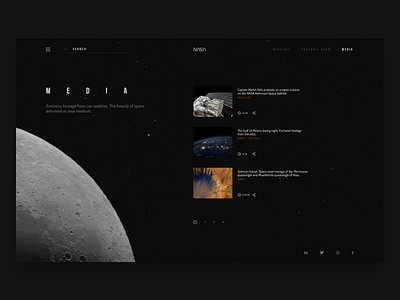 Space exploration website concept, Media Page.