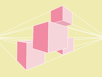 Cubism cubes design fromsketch illlustration pastels pink yellow
