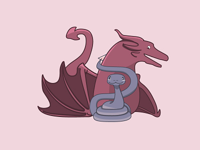 Best Buds cartoon characters cute dragon drawing fantasy friends illustration magenta purple sketch snake