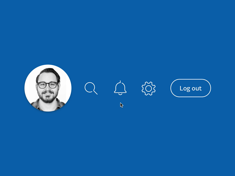 Hovers blue profile settings alert search icons ux motion animation spring hover ui