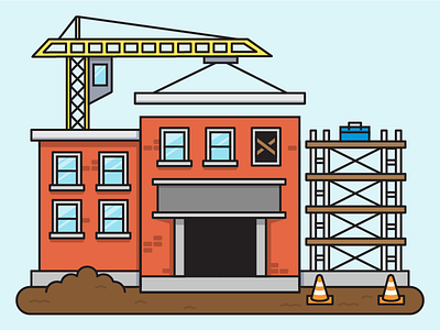 Under Construction brick building construction crane flat icon illustration line scaffolding school tools vector