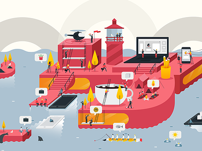Red Sofa - World Reveal app header illustration landing page map ui ux web world