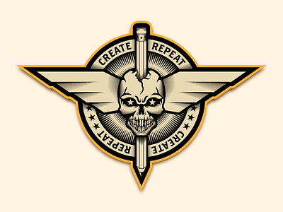 Create & Repeat airforce badge e5 illustration logo military skull skulls vector wings