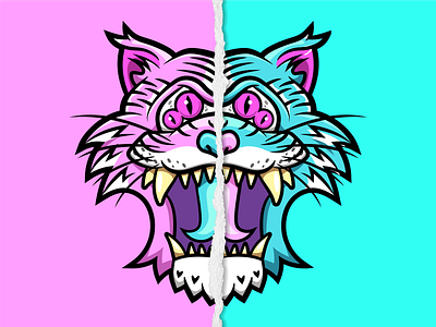 Psycho Tiger apparel art blue cat design illustration pink psycho tiger tiger king vector