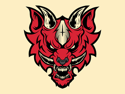 Demon Wolf animal animals art colorful demon horns illustration red spirits vector wolf yokai