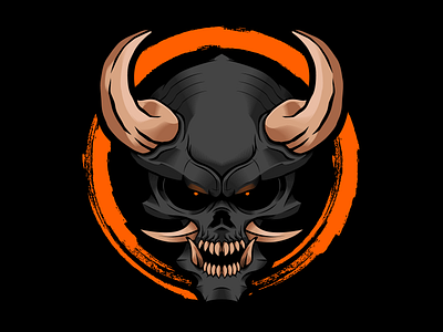 Skull of the Oni art badge horns illustration oni oni skull skull skull art vector