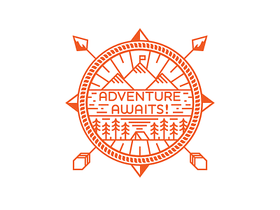 Adventure Awaits! art badge branding design icon illustration logo outdoors tshirt typography vector