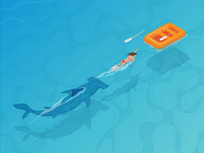 Swim With Shark digital painting illustrator sea shark swimming