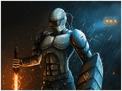 SCI FI war character designing digital painting robot war