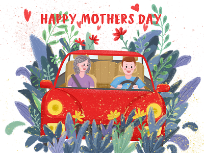 Happy Mothers's Day car illustration mother son