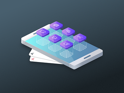 Isometric phone - Poker app 2d art 3d illustration isometric mobile mobile app phone playing card poker ui