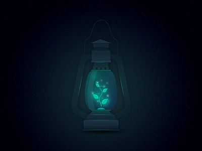 Growing creativity 2d art contrast creatopy dark glossy glowing illustration lantern light magical plant seed seedling