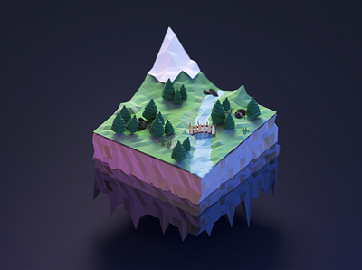 Isometric mountain river 3d 3d art blender blender3d cgart illustration isometric isometry lowpoly lowpolyart mountain mountains nature river three