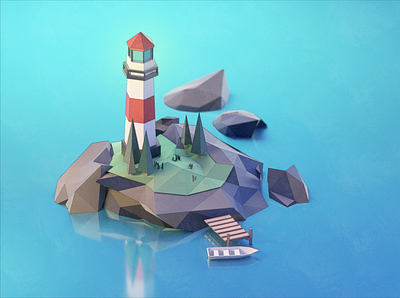 Lighthouse island 3d 3d art blender blender3d boat cgart illustraion landscape lighthouse lowpoly sea