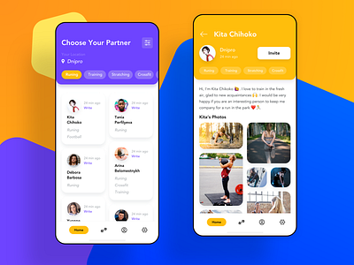Application for finding partners for sports ⛹️‍♂️ app colorful design fitness sport ui ux workout