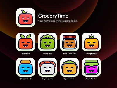 GroceryTime Icon Suite app icon branding food fruit groceries ios app marketing