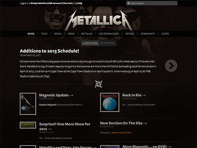 Unsolicited Redesign: Metallica.com design metallica redesign unsolicited website