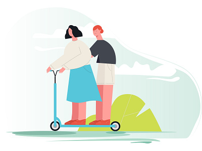 Engagine Illustration Women On A Scooter design flat flat design icon illustration illustrator minimal vector web website