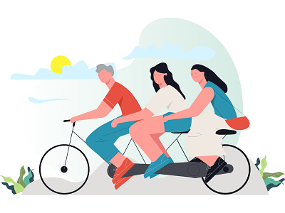 Engagine Illustration Little People On A Tandem Bike design flat icon illustration minimal vector