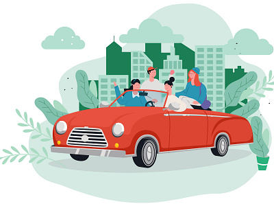 Engagine Illustration Flat People In A Cabriolet design flat illustration minimal web website