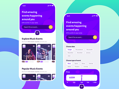 Events App app design events music purple ui ux