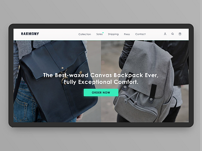HARMONY backpacks ecommerce app industrial store shop ecommerce landing page leather goods product design ui ux web design