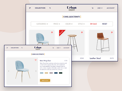 Urban - Furniture Shop app design branding button design chair design design ecommerce app logo purchases ui ux vector web app design web deisgn
