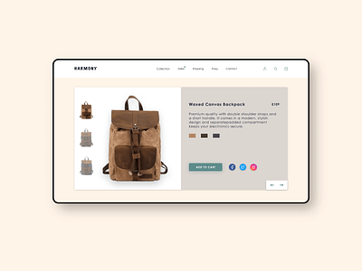 Backpack Product Page Concept app design backpack brand branding button cart collection ecommerce app icon landing page product page sales shopping social media typography ui ui design ux web design website concept