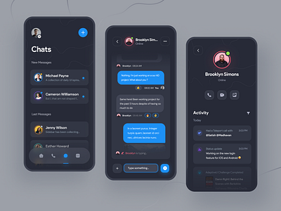 anywhere.app | mobile redesign concept anywhereworks chat chat app chat box chat bubble clean conversations dark mode design email inbox interface message messenger mobile product design profile social ui ux