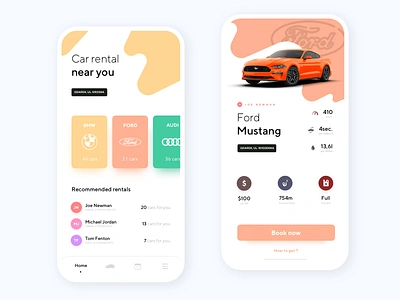 Car Rental App android app app booking car car brands car rental clean design ford interface ios mobile movade mustang product design rental ui ux