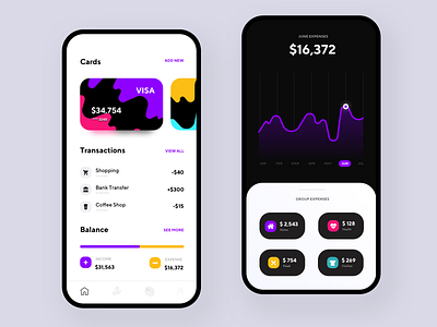 Money Tracking App android app app bank banking cards dark dashboard design expense expense tracker income interface ios mobile money tracking movade product design saving ui ux
