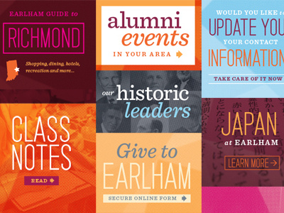 Website Badges for Earlham College alumni banner bold college culture education history indiana texture university web ad